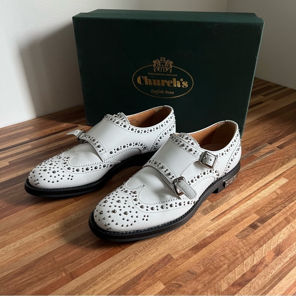 NWT Church’s Lana Met Monk Strap Studded Brogues Shoes